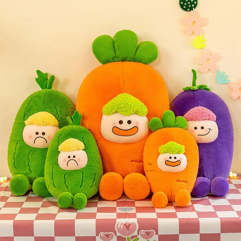 Bai Fen Bai Dolls And Toys Unisex Eggplant Cute Throw Pillow Carrot Fruit Plush Toy Doll Bitter Melon Fruit And Vegetable Cushion Girl Gift Big Doll