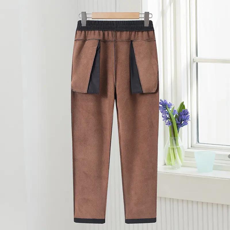 Mom's Warm Winter High-Waisted Velvet Straight-Leg Pants for Seniors