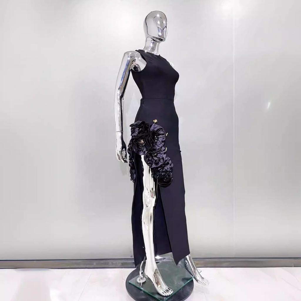 Floral Party Evening Dress with Ruffled Slit