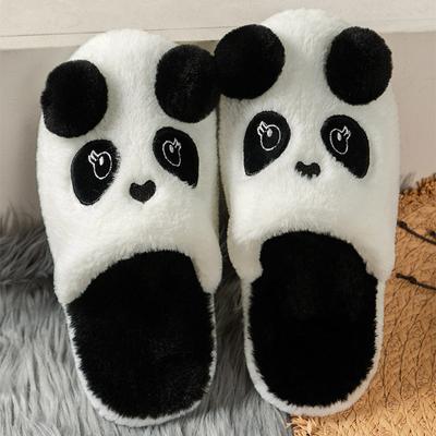 Women's Cute Panda Pattern Plush Slippers Autumn and Winter New Non-slip Wear Thick Sole Slippers Home Bedroom Warm Slides