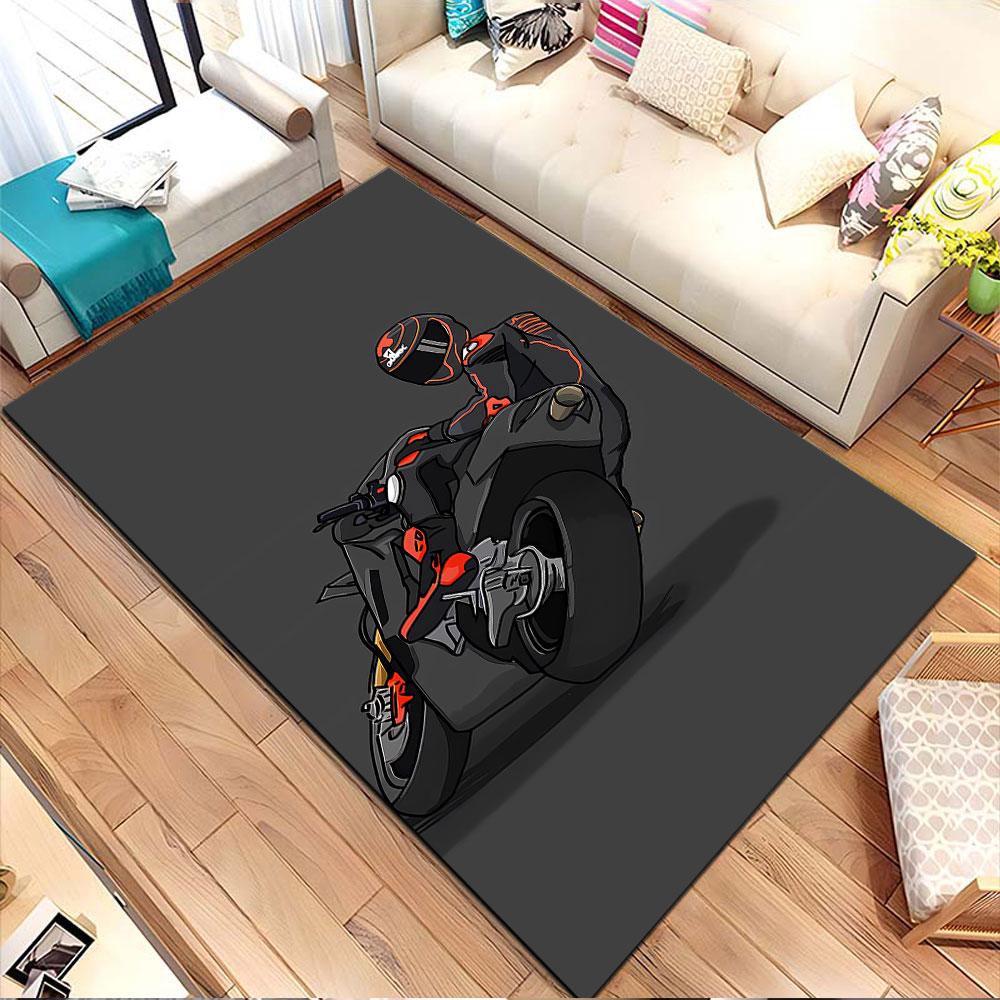 "Futuristic Motorcycle Racer" Patterned Carpet, Non Slip Mat Suitable for Living Room and Bedroom Sofas