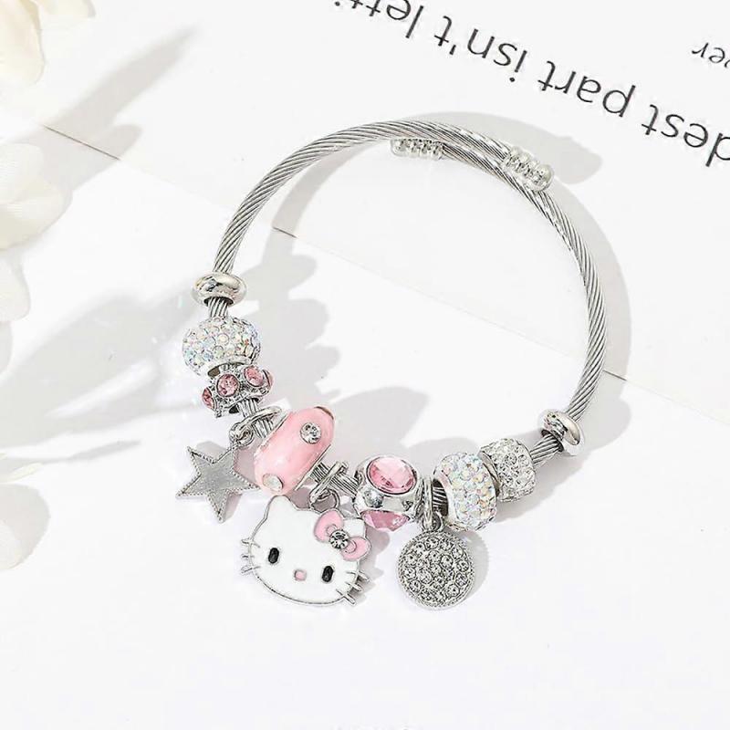 Kitty Cat Love Charm Bracelet Adjustable Cartoon Anime Friendship Bracelet Jewelry Gift for Women Girls Kids Pink