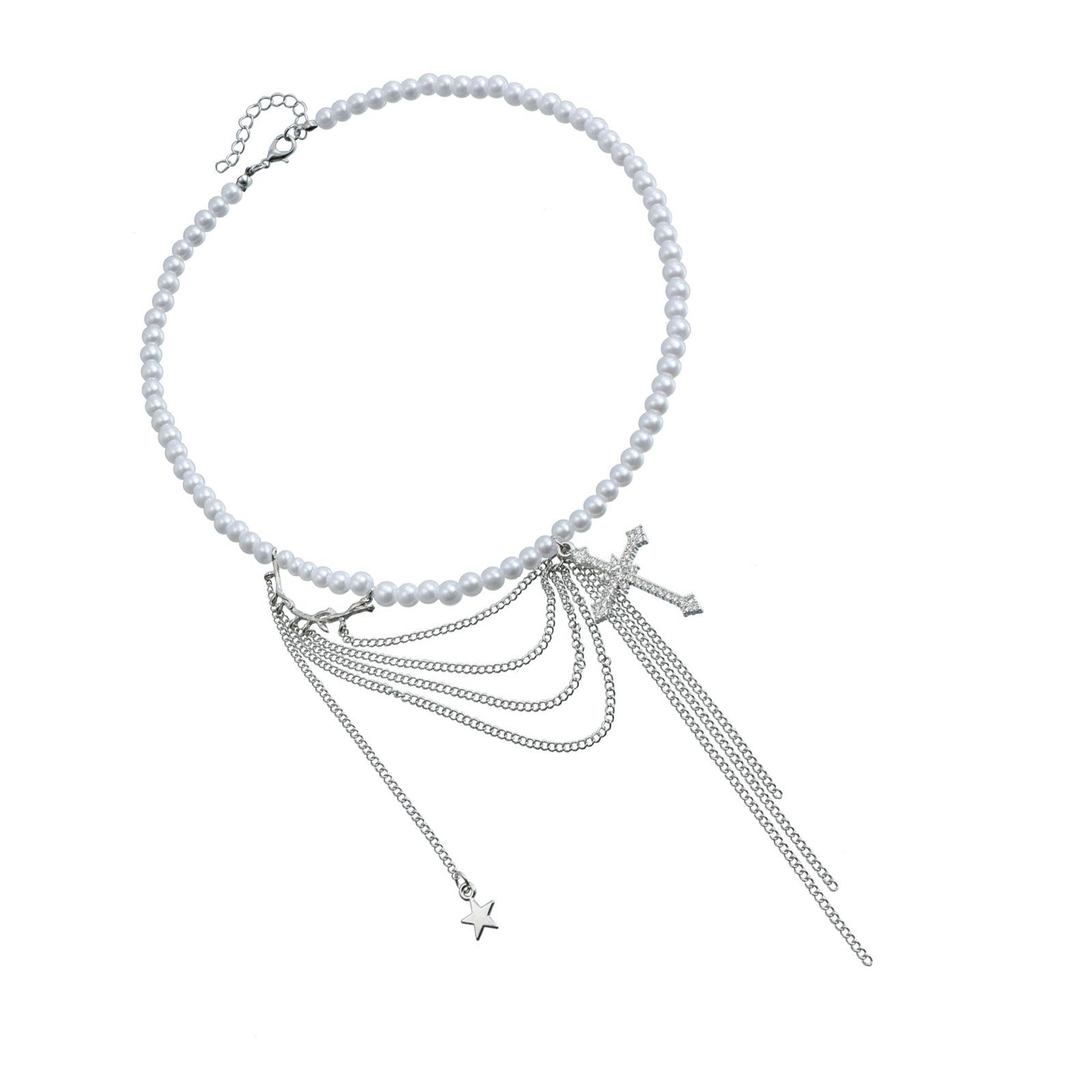 

Элегантное ожерелье с подвеской в виде распятия и кисточками, регулируемая длина, искусственный жемчуг, модная бижутерия для женщин
