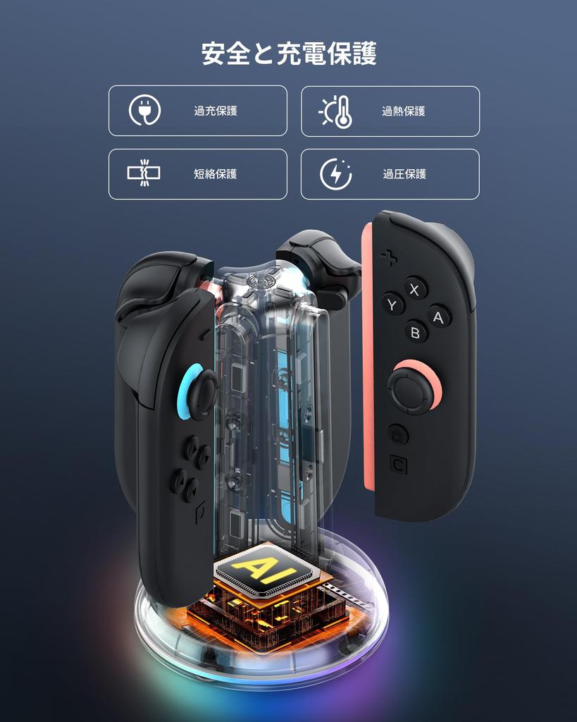 in Transnovo Switch 2 4 in 1 Fast Charging Stand for Nintendo Switch Controller LED 9 RGB Cable Japanese Instruction Black [New 2025] Joy-Con Charger,