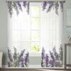 Watercolor Bouquet Of Lavender Tulle Curtains For Living Room Decoration Modern Veil Chiffon Curtains Bedroom Sheer Voile