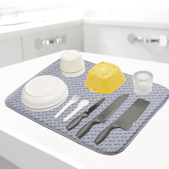 Dish Drying Mat Strong Microfiber Water Absorption Hanging Quick Dry Hole Countertop Sink Draining