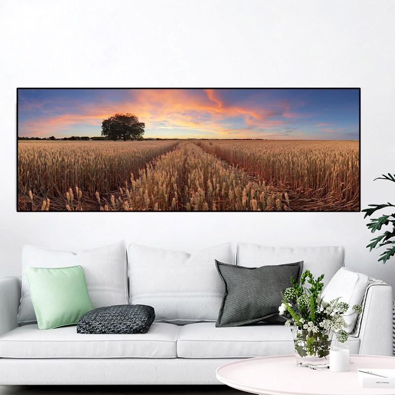 

Пейзаж Золотое пшеничное поле Дерево на закате Панорама Холст Картина Плакаты и принты Настенные художественные фотографии Домашний декор без рамки 20cm×40cm NoFrame
