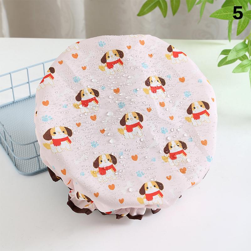 Hair Bonnet For Women Ladies Spa Salon Home Travel Use Flower Pattern Double Layer Shower Cap Waterproof Reusable Printed Bath