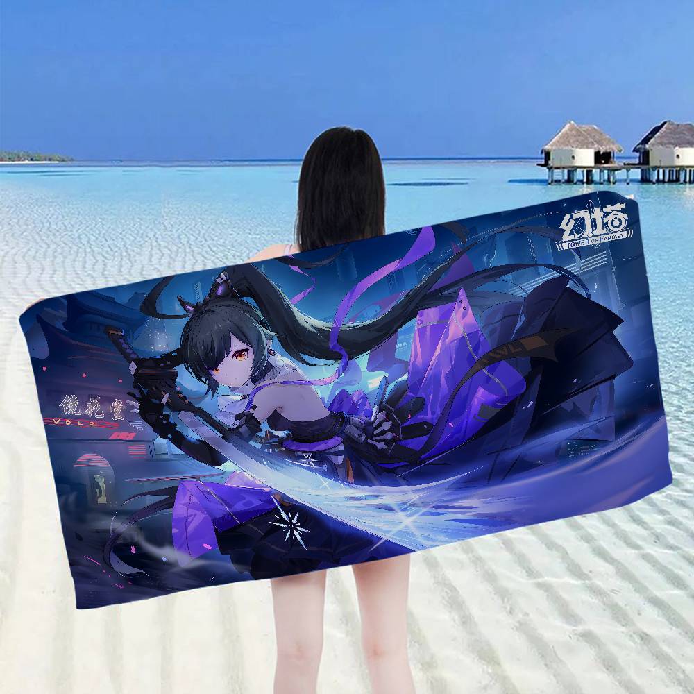 T-Tower Of Fantasy Cartoon Microfiber Blanket Quick Drying Beach Towels Oversized Printing Super Absorbent Pool Towel Blanket