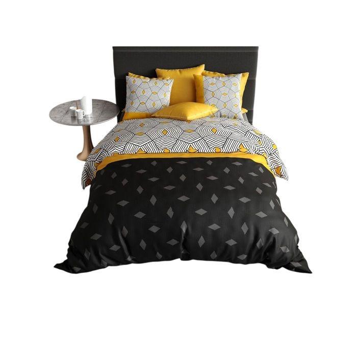 Housse de couette + 2 taies - Geometrique Faro - 220 x 240 cm - Coton doux - Design contemporain