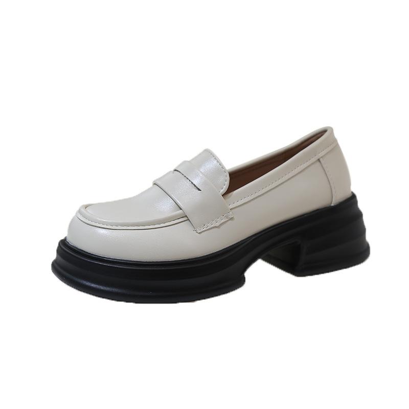 British style white round head college style one pedal platform small leather shoes women's 2025 spring and autumn new thick heel loafers