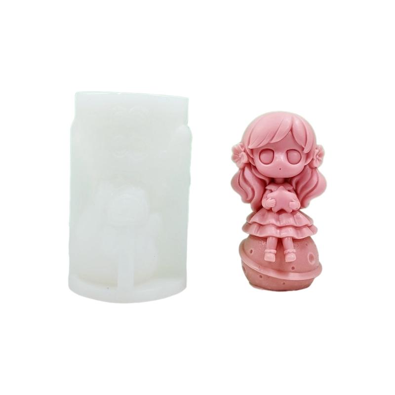 Princess Doll Candle Mold Silicone Gypsum Molds Desktop Decorations Handmade Scented Candle Making Wax Resin Soap Mould