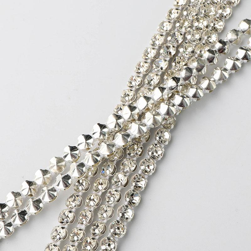 Wholesales Glass Pointback Rhinestone Chain Roll Trimming Crystal Ribbon for Garment Accessories for Shoes Boots Decoration