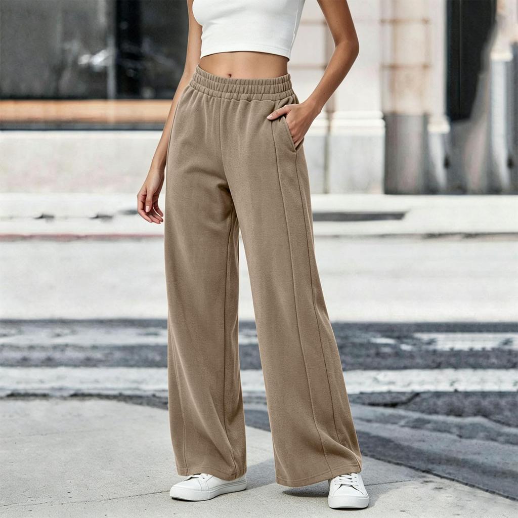 Women's Casual Retro Corduroy Wide Leg Pants with Pockets