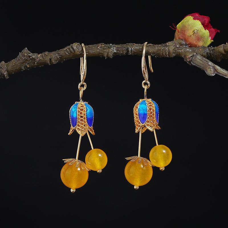 

Серьги из агата и жемчуга ручной работы, женственные, длинные, с бахромой, универсальные, классические серьги для ханьфу