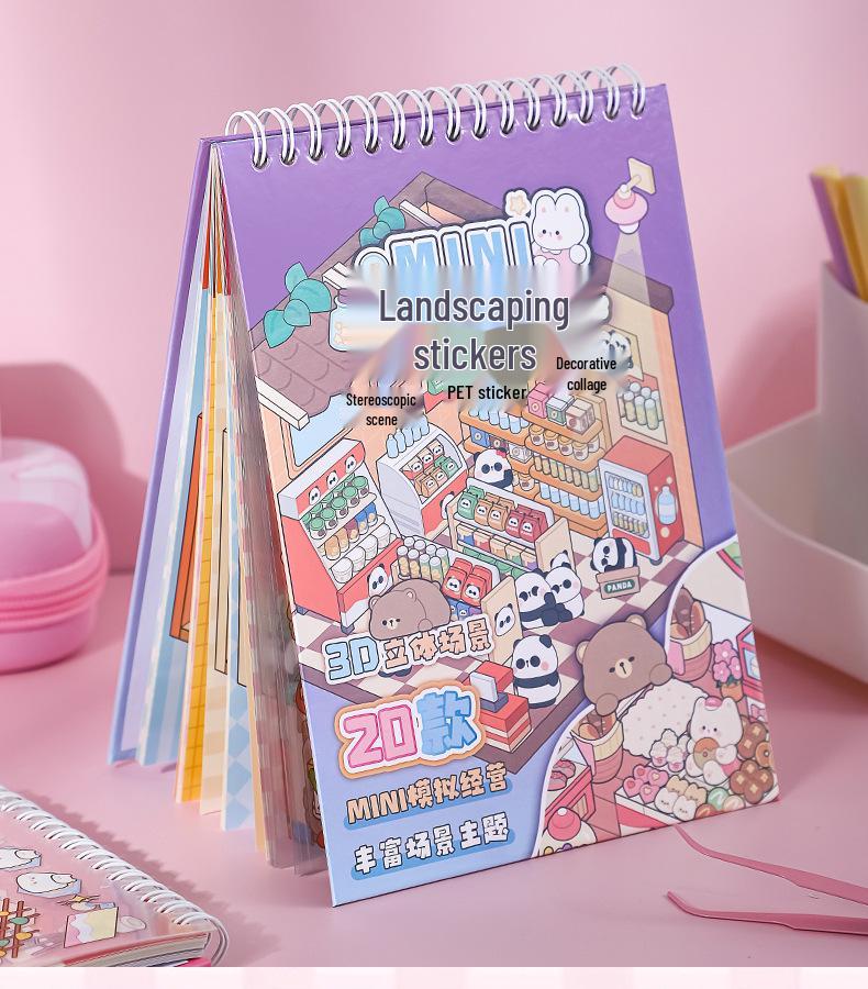 3D Miniaturní chaloupka Kniha samolepek: Kreativní skládané samolepky pro dekompresi a tvoření