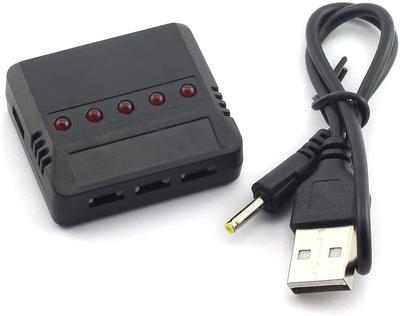 5-in-1 Universal USB Lithium Battery Charger | For Hubsan H107D, Syma X5C, RC Helicopter, Quadcopter | Overcharge Protection, Black, Plastic