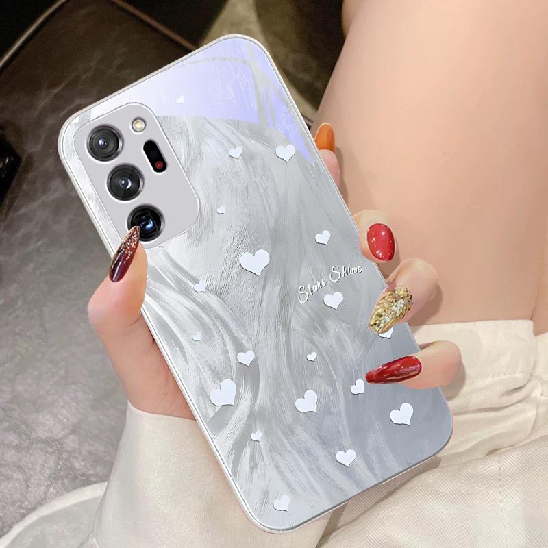 Gradient Love White For Samsung Galaxy Note 8 9 10 PRO 20 Ultra A01 02 03 Core 04E 4G 12 13 5G Tempering Glass Phone Case