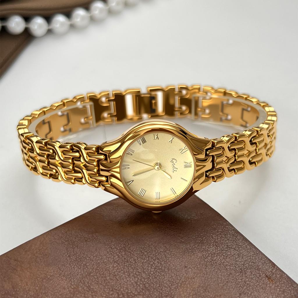 Old Money Style Retro Roman Small Gold Watch, Women'S Light Luxury Chain Quartz Watch, High-End Workplace Versatile Watch