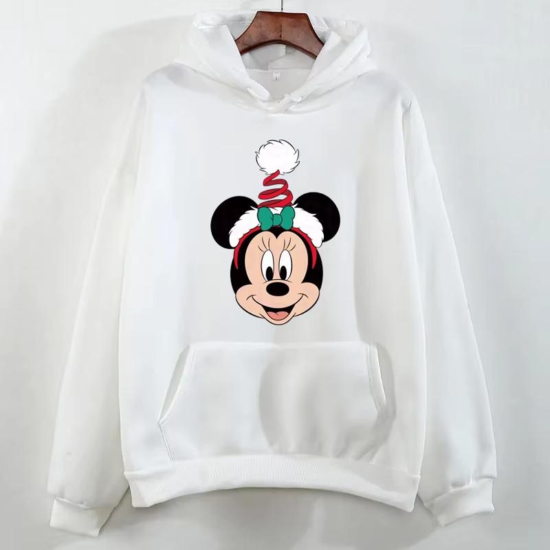 Merry Christmas Minnie Mouse Printed Hoodie Disney Cartoon Costume Harajuku Men Women Casual Crew Neck Pullover Sweatshirt Top