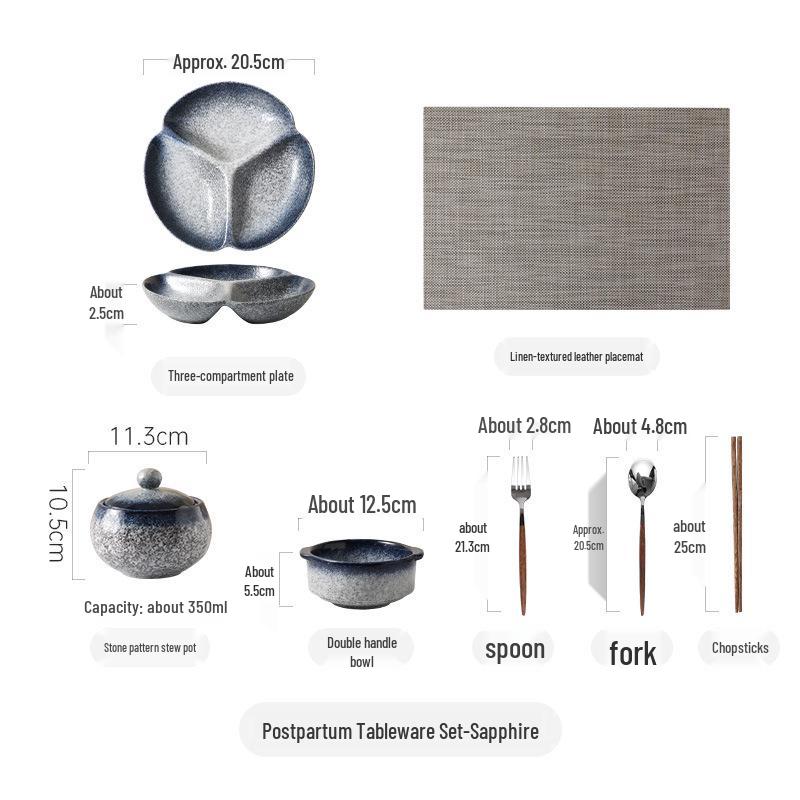 

Japanese Ceramic Postpartum Tableware Set: Divided Plate with Tray and Bowl for One