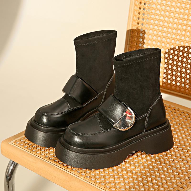 

Martin boots women s 2025 new summer French black socks boots inner height increase British medium tube thin thick-soled short boots 40 чёрный