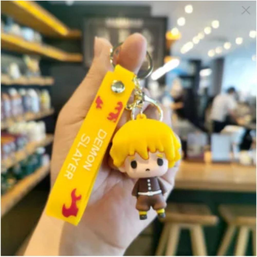 Anime Q Version Demon Slayer PVC Keychain Cute Nezuko Agatsuma Zenitsu Character Bag Pendant Car Anime Accessories Keychain