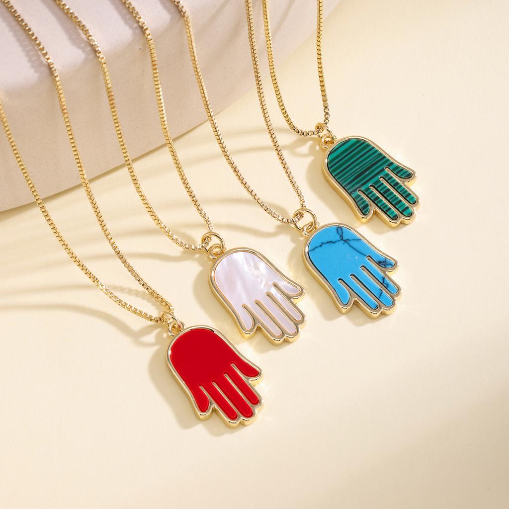 Nidin Fashion Necklace Hamsa Hand Pendant Enamel Turkish Evil Eye Lucky Amulet Palm Clavicle Chain Jewelry Gift For Women Men