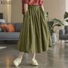 ZANZEA Women Casual Elastic Waist Loose Grid Print Long Skirts