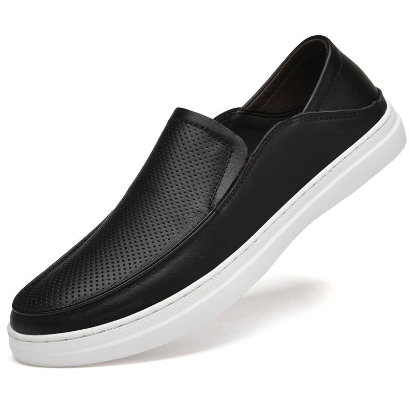 Men's fashionable simple and versatile casual leather shoes, convenient to wear round head soft sole foot casual board shoes