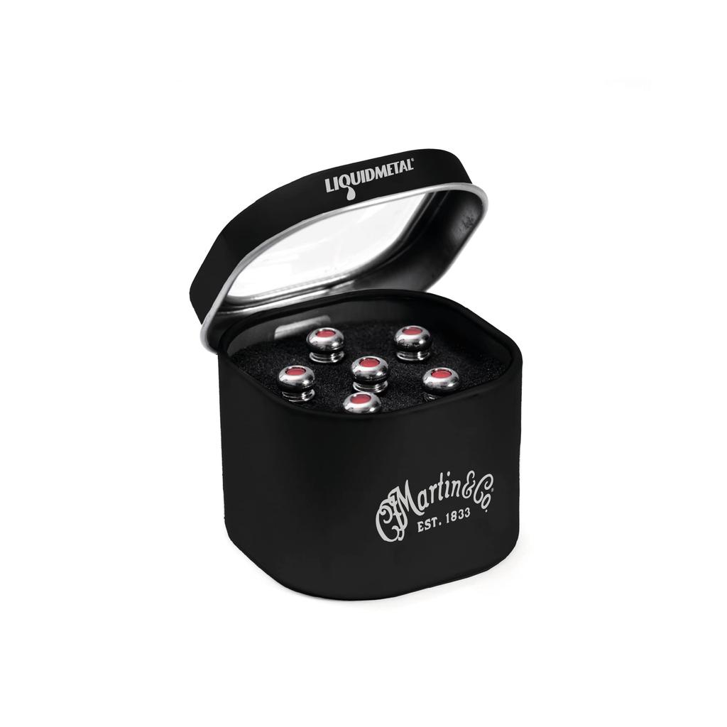 Martin LUXE BY Acoustic Guitar Bridge Pins Chrome with Red Inlay Construction for Enhanced Volume and Sustain Set of 6 MARTIN® – (18APP0007)