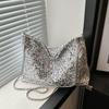 Large Capacity Shoulder Bag for Women Sequin Shine Handbag Slouchy Solid Color Crossbody Bag Trendy Underarm Bag for Work Travel Shopping CLE