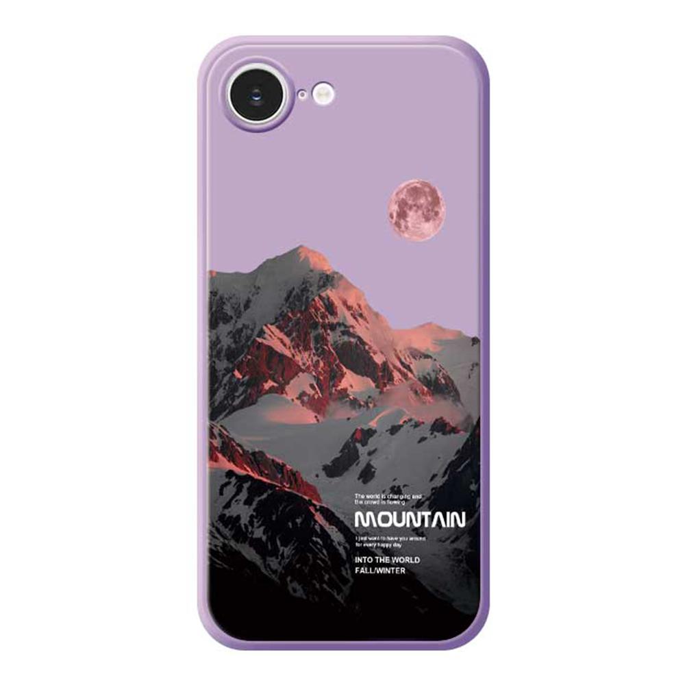 For iPhone 16e Case Pink Snow Mountain Pattern Printing Straight Edge TPU Phone Back Cover
