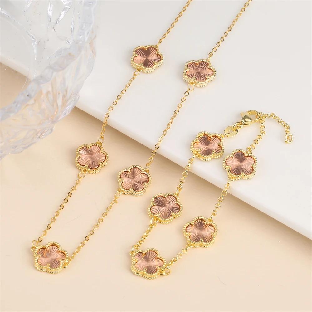 2024 Hot Sale 10 Colors Five-Leaf Flower Set Bracelet Necklace Classic Simple Women Zircon Set Suitable For Daily Party Wear