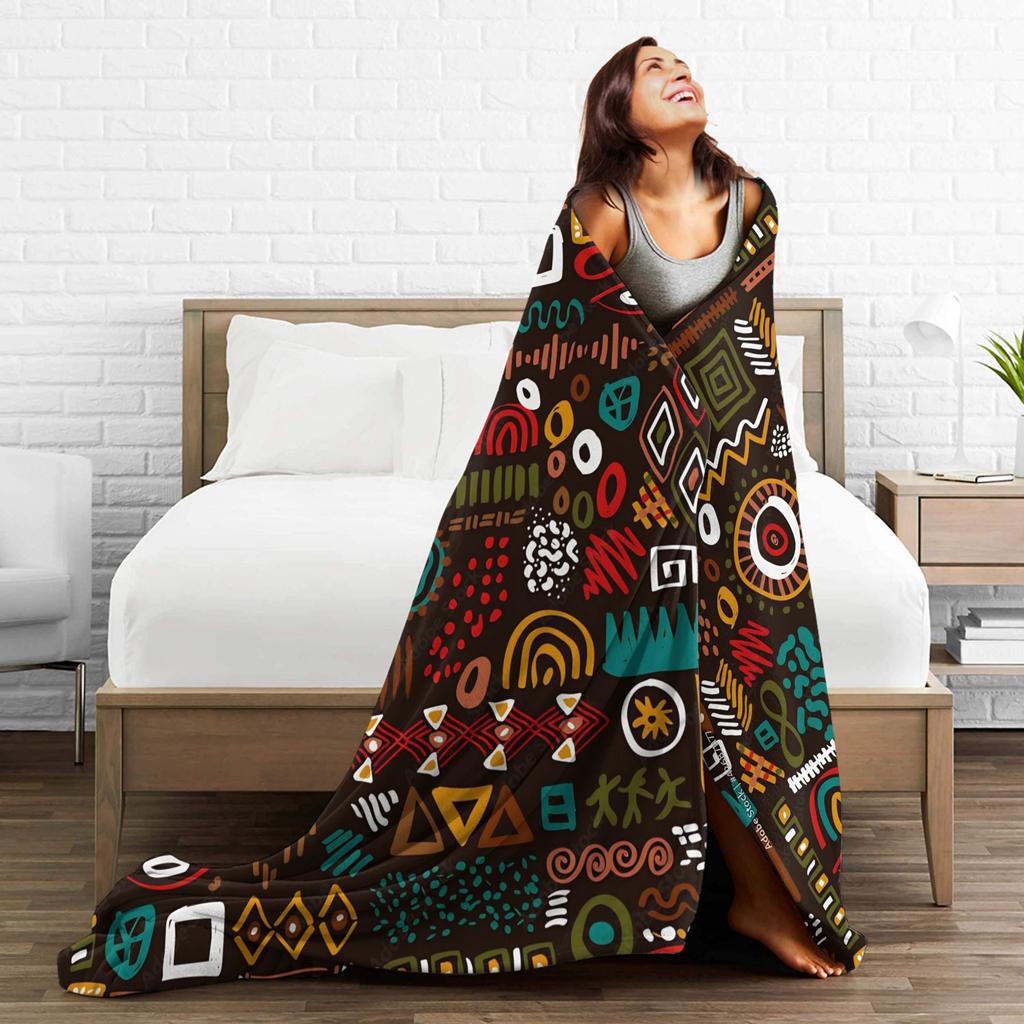 Colorful Traditional Ethnic Tribal Pattern  Blanket Cover Fleece  Ultra-Soft Throw Blanket for Bedroom Sofa Bedspread