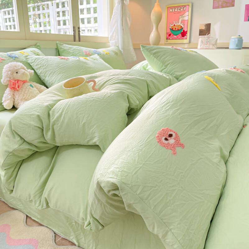 Cute Monster Washed Cotton 4-Piece Bedding Set