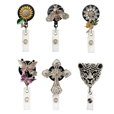 Bobina per badge retrattile con design girevole a 360 gradi, stile farfalla, ape girasole, per porta badge con nome e carta da lavoro per il personale dell'ufficio