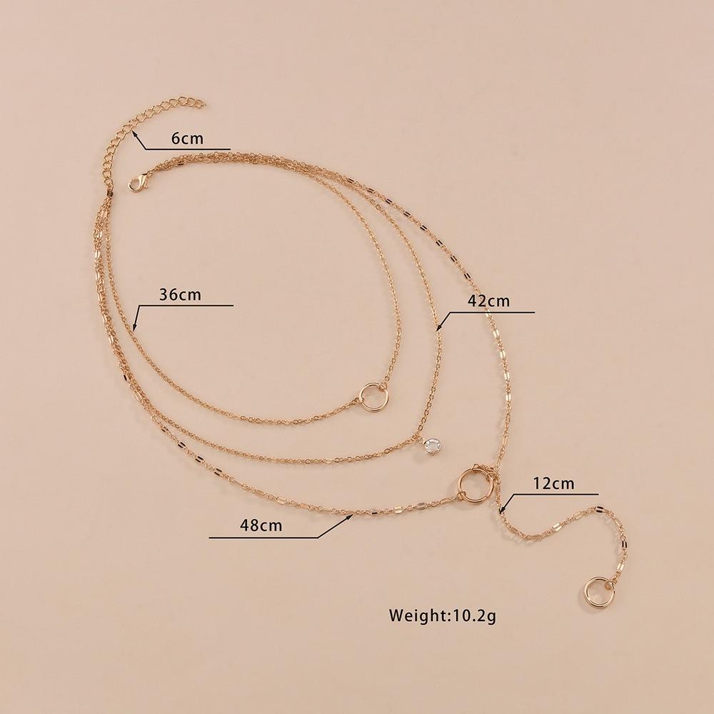 Simple round iron ring hemming diamond pendant necklace multi-layer chain neck chain collarbone chain accessories