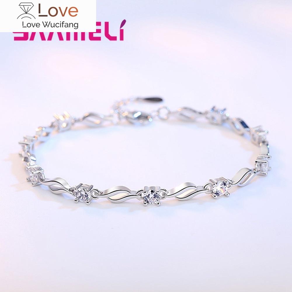 Neu Lila Weiß Zirkon Engagement Schmuck Für Frauen Weibliche 925 Sterling Silber Link Kette Armbänder Armreifen Anmutigen Design
