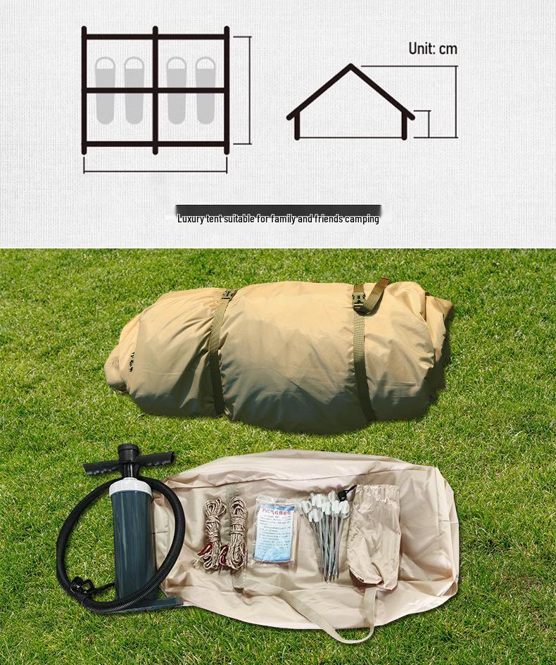 Large Skylight Double Door Inflatable Camping Tent - Windproof, Rainproof, and Thickened for Outdoor Travel.