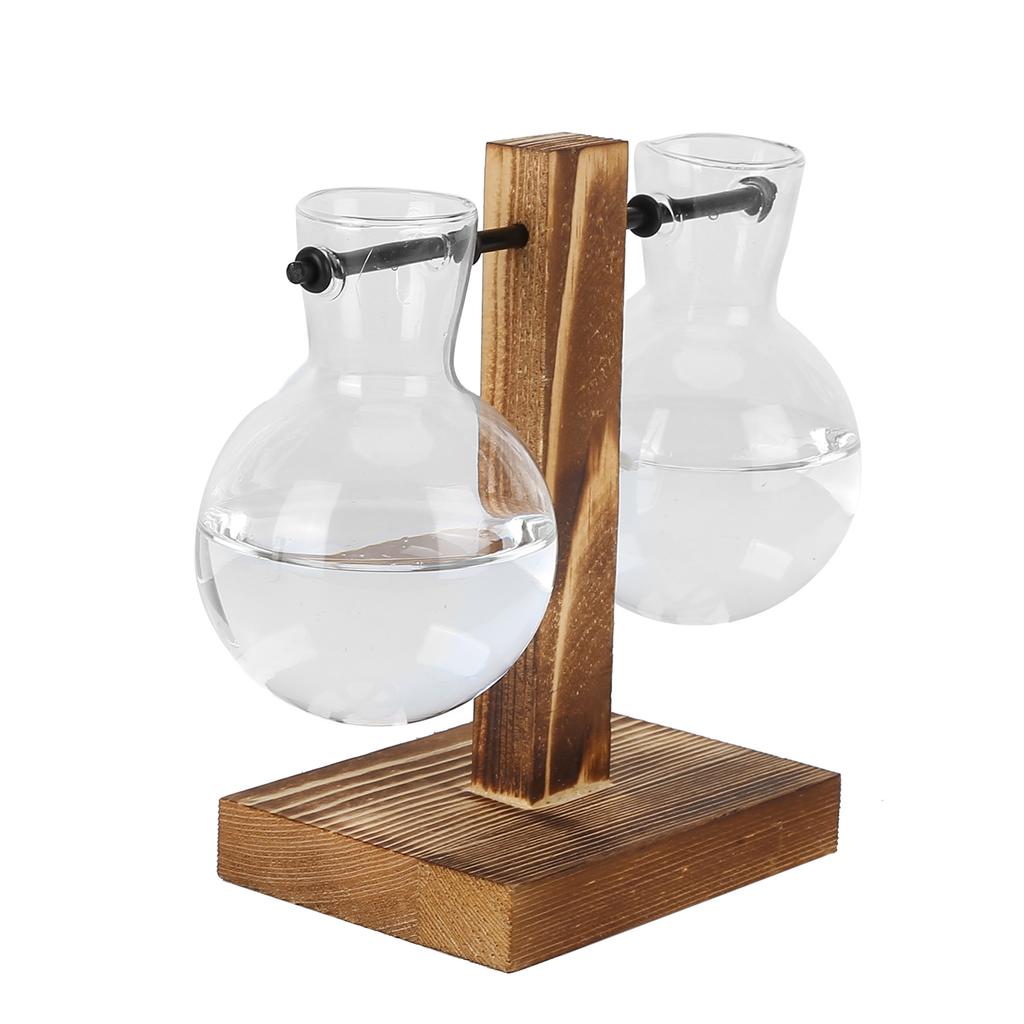 Innovative Planter Vase with Wooden Stand Transparent Glass Hydroponics Vase Desktop DecorationType