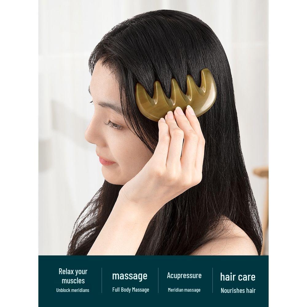 Ox Horn Gua Sha Scalp Massage Comb - Five-Tooth, Wide-Tooth for Men & Women