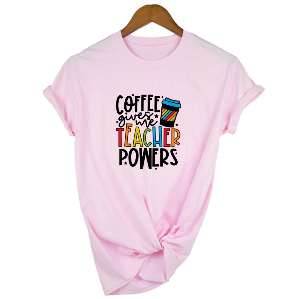 Coffee Gives Me Teacher Powers Women Graphic T Shirts Harajuku Aesthetic Clothes Short Sleeve Fashion Gift M