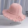 Lady Autumn Winter Chenille Fisherman Hat Solid Color Bowknot Wild Pleated Sunshade Retro Hat