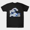 Men Black Print T-shirt Kanagawa Cat Wave Black No-Cut Transfer Paper Print Cotton Tshirt