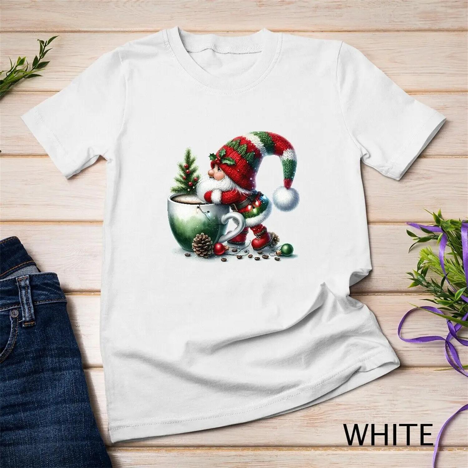 Cozy Christmas Gnome Sipping Coffee Funny T Shirt S