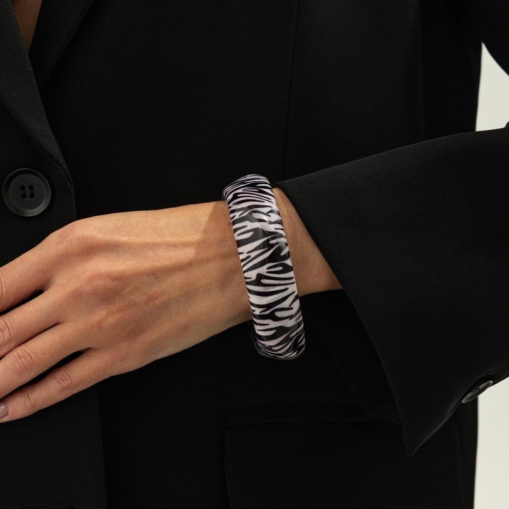 Leopardenmuster Acryl Armreif Dick Retro Handring Kreativ Unregelmäßig Breites Armband Mädchen
