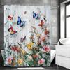Butterfly Flower Botanical Shower Curtain, Bathroom Decorative Shower Curtain, Waterproof Shower Curtain with Hooks