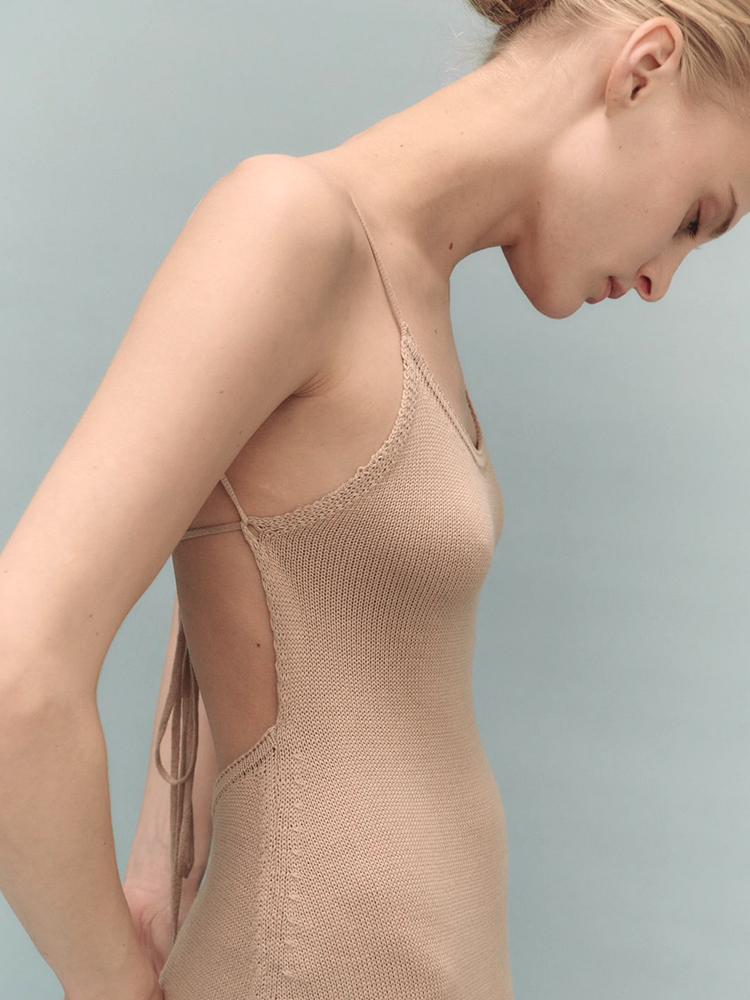 EDOLYNSA 2024 Summer Sexy Backless Knitted Halter Sleeveless Wrap Beach Maxi Dress Swimsuit Bikini Cover-ups Elegant Holiday Bodycon Outfit K8