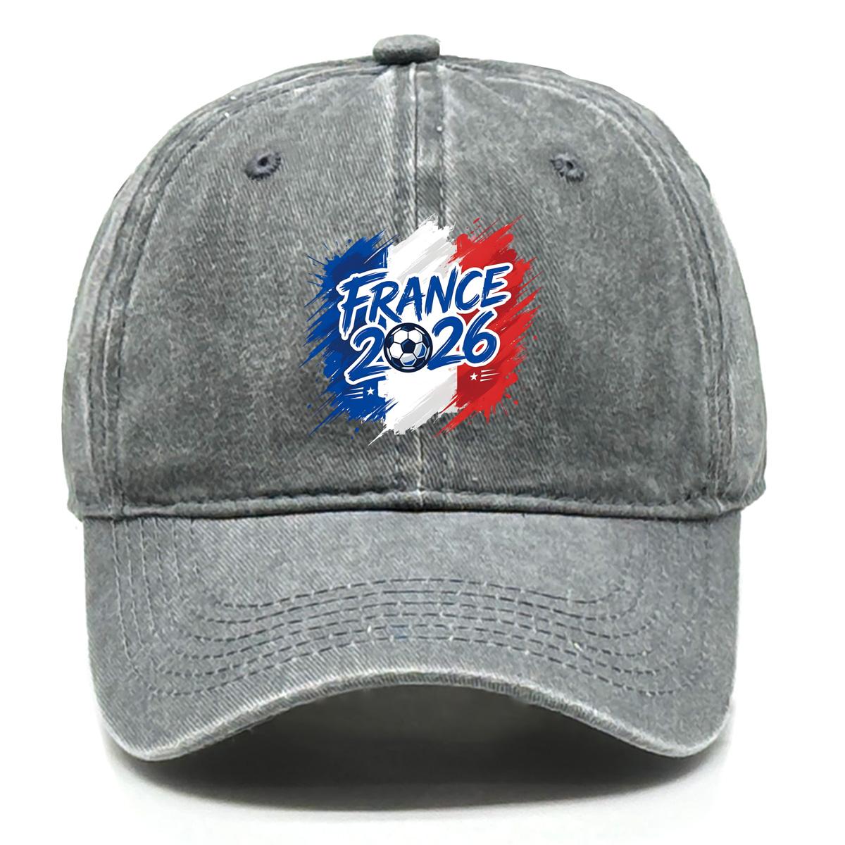 

Baseball Cap With 2026 Football Soccer FRANCE Flag Printed , Adjustable Sun Hat Leisure Casual Distressed Retro Sports Hat as the picture сірий колір